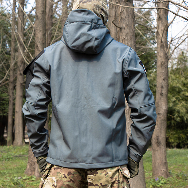 5-IN-1 Softshell Waterproof All Terrain Tactical Jacket blue color back side
