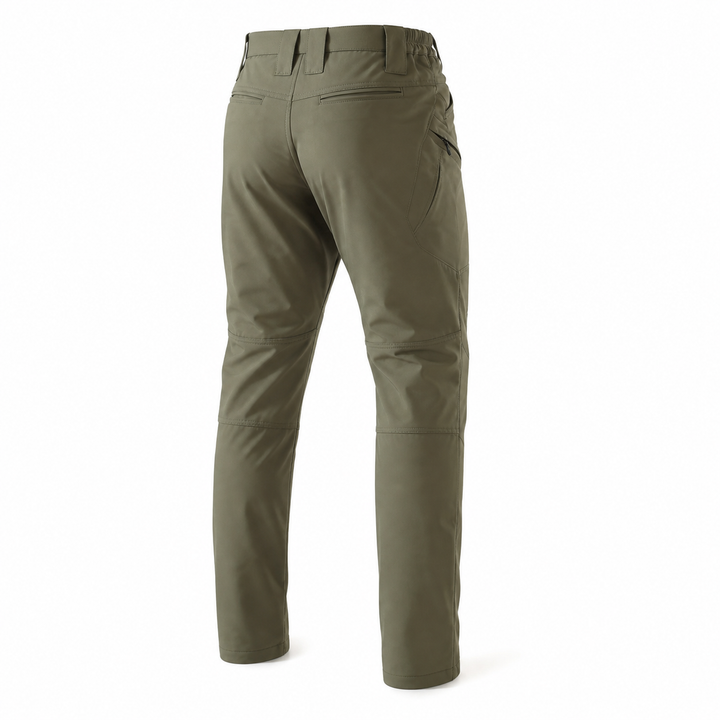 Men's fleece-lined hiking pants in Army Green, rear view