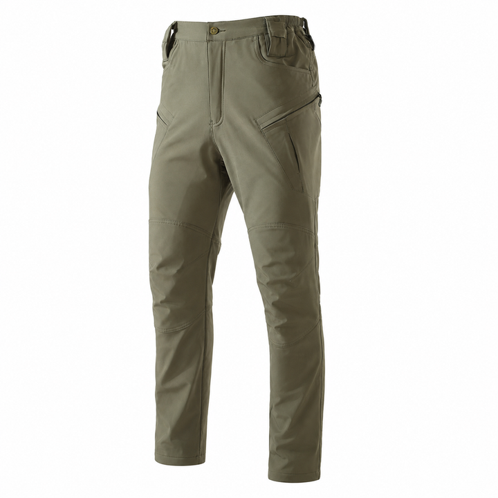 Men's fleece-lined hiking pants in Army Green, front view