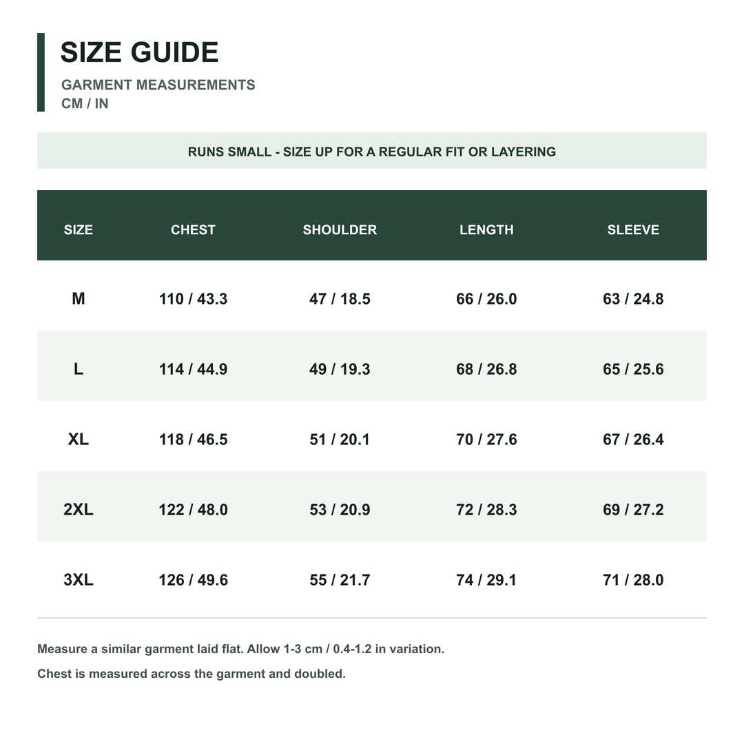 Men's Fleece-Lined Tactical Softshell Jacket size guide in centimeters and inches