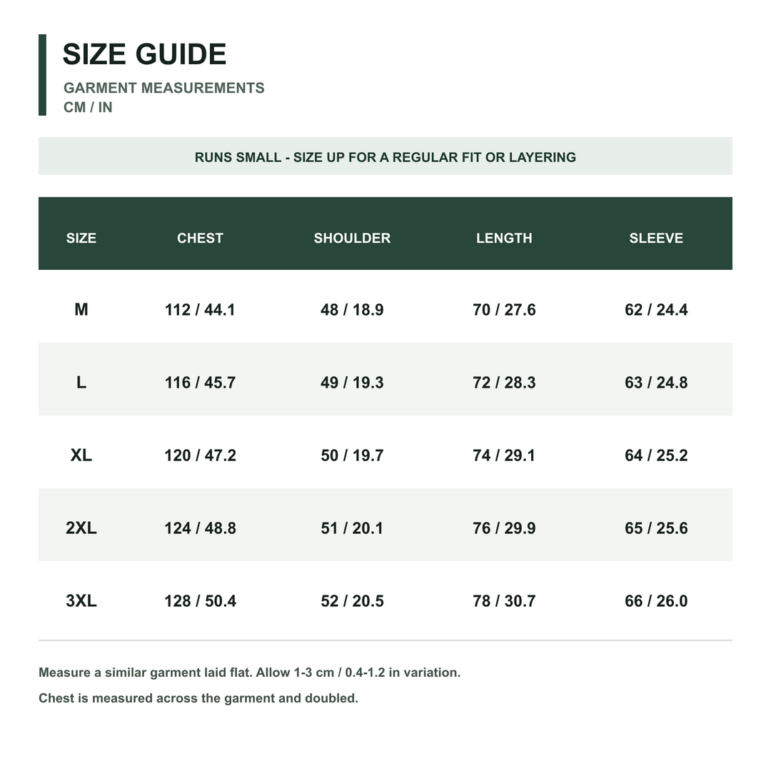 Men's Delta Tactical Softshell Jacket size guide in centimeters and inches