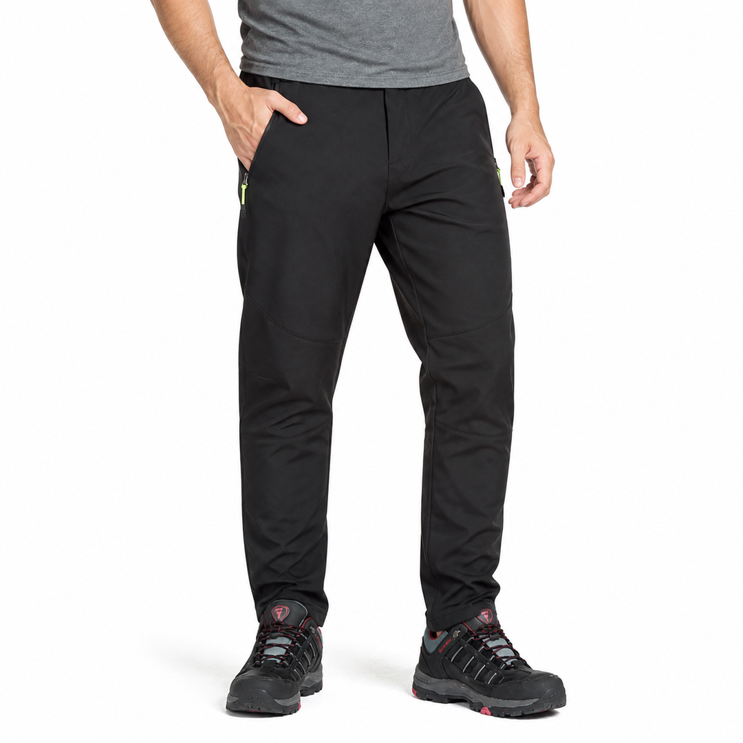 Men's fleece-lined windproof hiking pants in black, realistic 38W fit