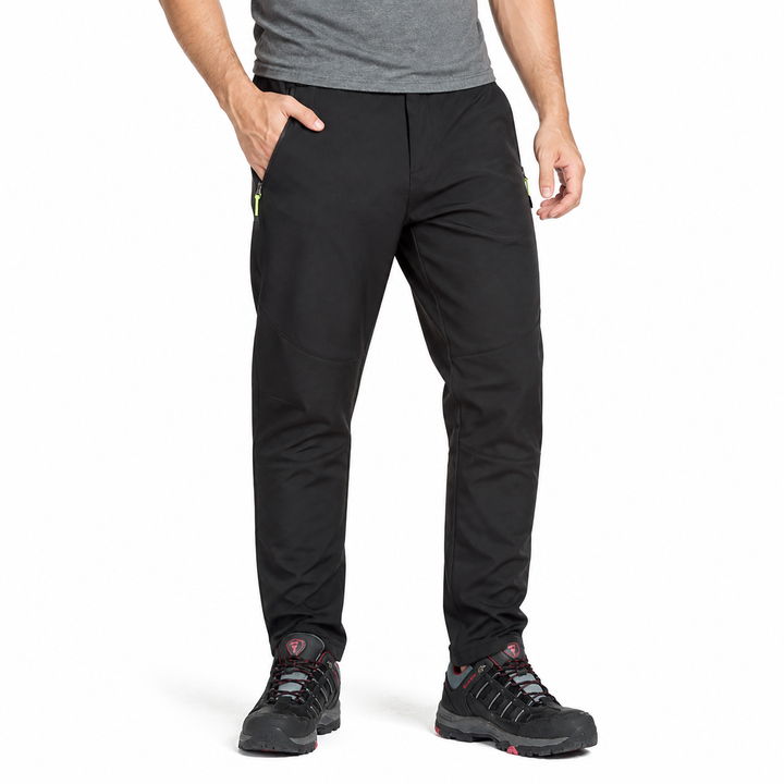 Men's fleece-lined windproof hiking pants in black, realistic 38W fit