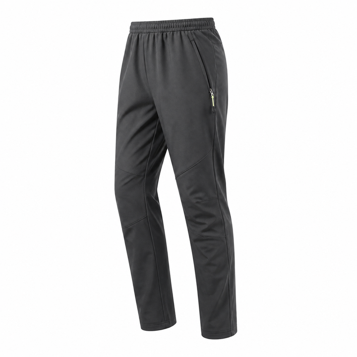 Men's fleece-lined hiking pants in Gray, angled view