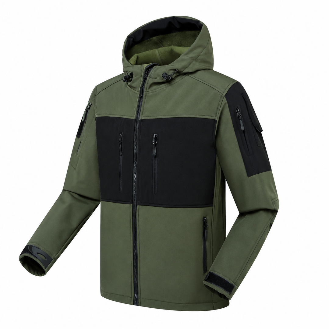 Men's Fleece-Lined Softshell Jacket – Hooded Outdoor Workwear Coat