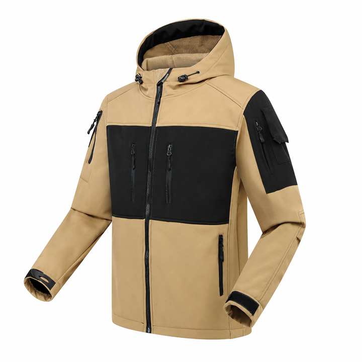 Men's Fleece-Lined Softshell Jacket – Hooded Outdoor Workwear Coat
