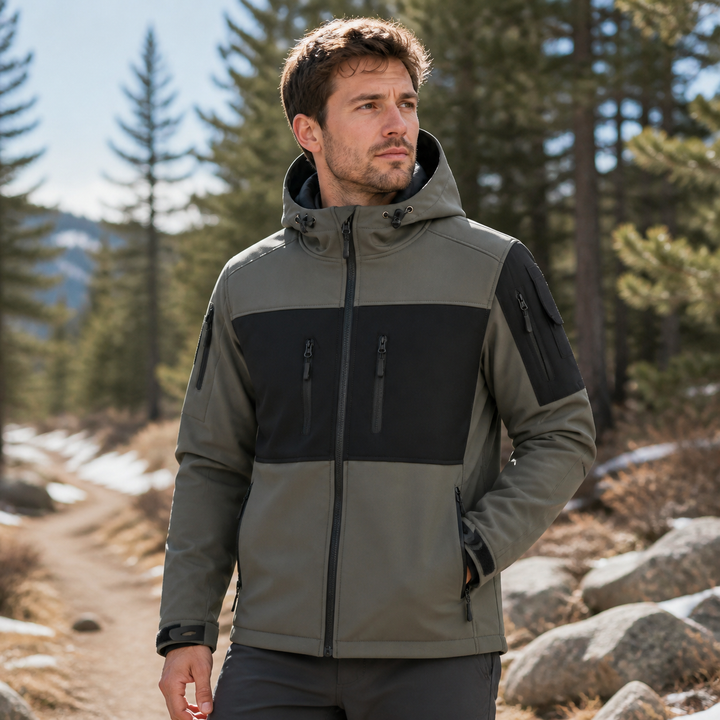 Men's Fleece-Lined Softshell Jacket – Hooded Outdoor Workwear Coat