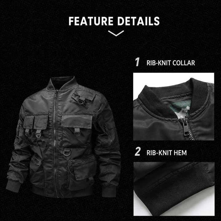 Men's Tactical Utility Bomber Jacket – Multi-Pocket Outdoor Work Coat