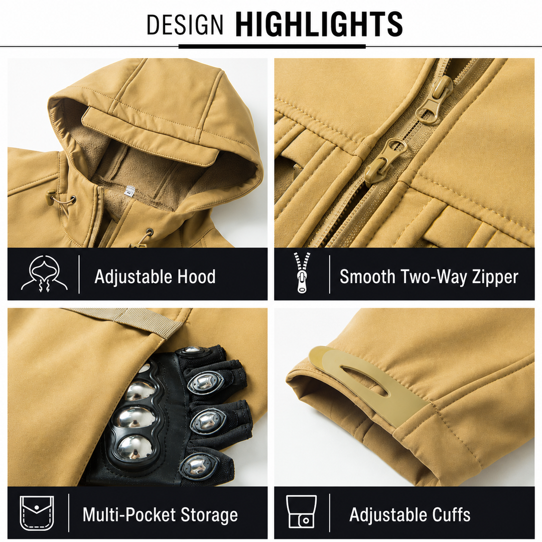 TWS Men’s Fleece-Lined Softshell Jacket – Windproof Hooded Outdoor Tactical Coat
