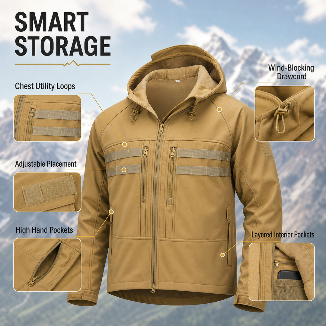 TWS Men’s Fleece-Lined Softshell Jacket – Windproof Hooded Outdoor Tactical Coat