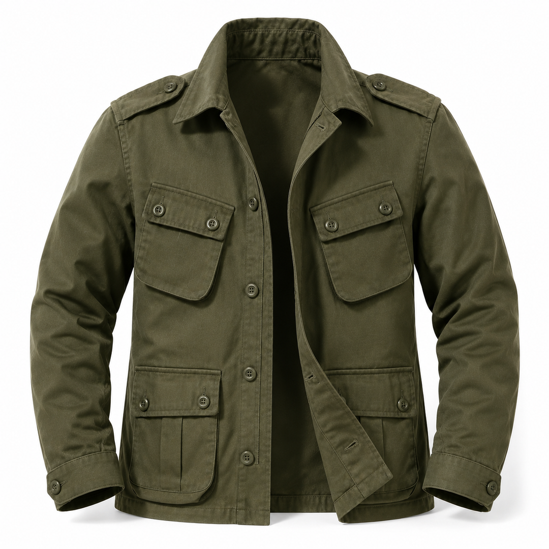Men's Vintage Military-Inspired Utility Jacket – Lightweight Outdoor Work Jacket