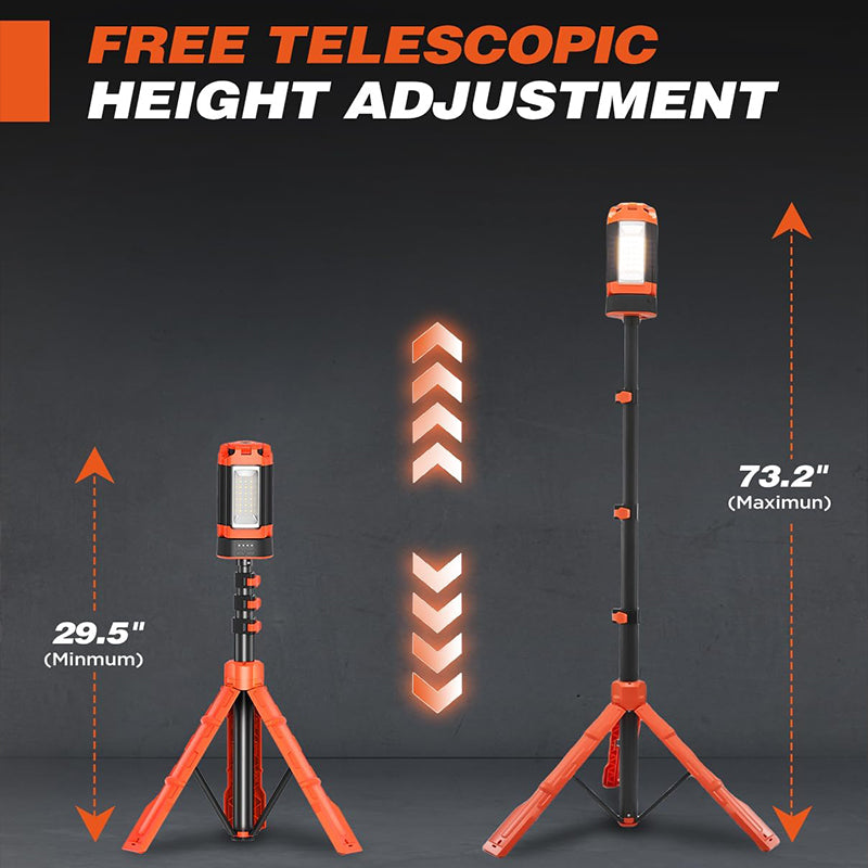 Rechargeable 9000mAh Camping Light with Adjustable Tripod, 2600 Lumens Cordless Work and Emergency Lamp