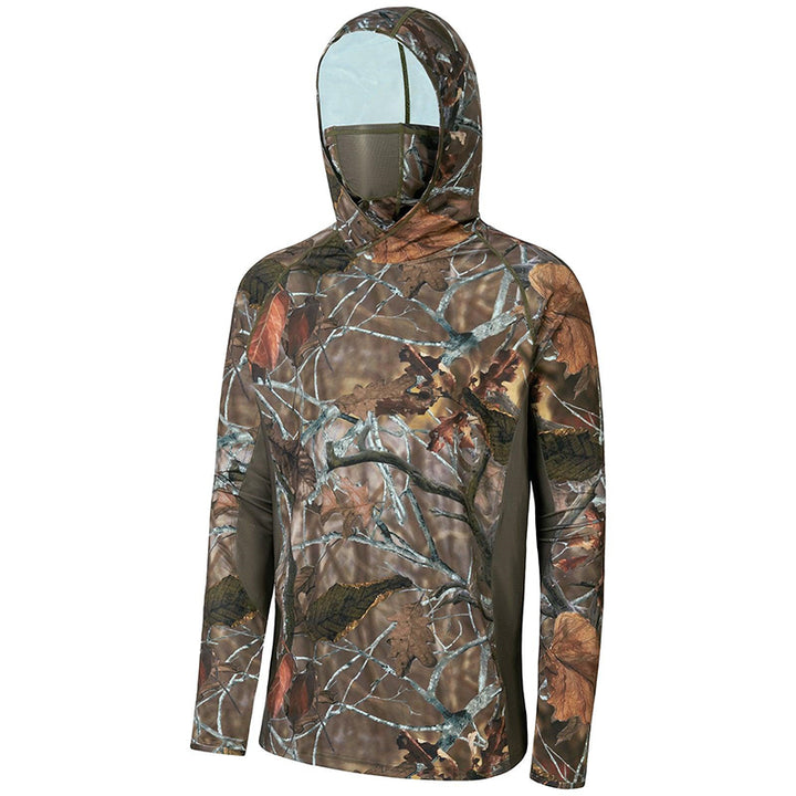 TWS UPF 50+Men's Hunting Shirts with Mask Long Sleeve Camo Fishing Hoodie
