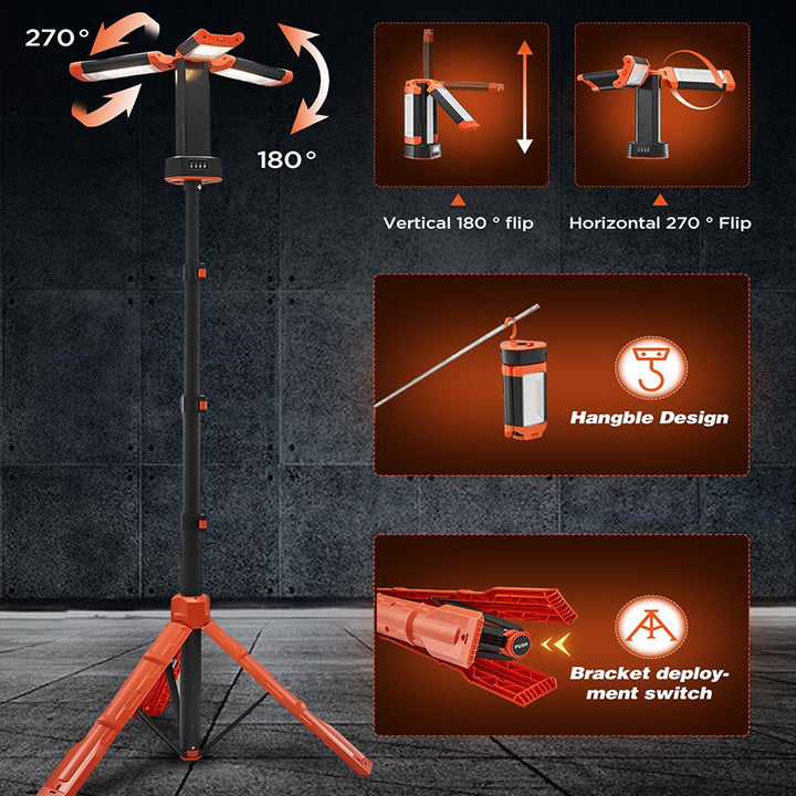 Rechargeable 9000mAh Camping Light with Adjustable Tripod, 2600 Lumens Cordless Work and Emergency Lamp
