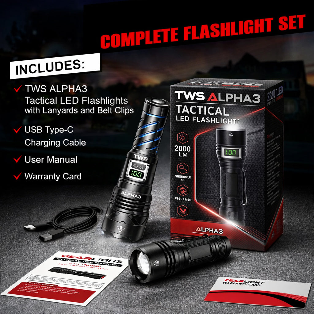 TWS ALPHA3 Tactical 2000 Lumen Rechargeable Flashlight