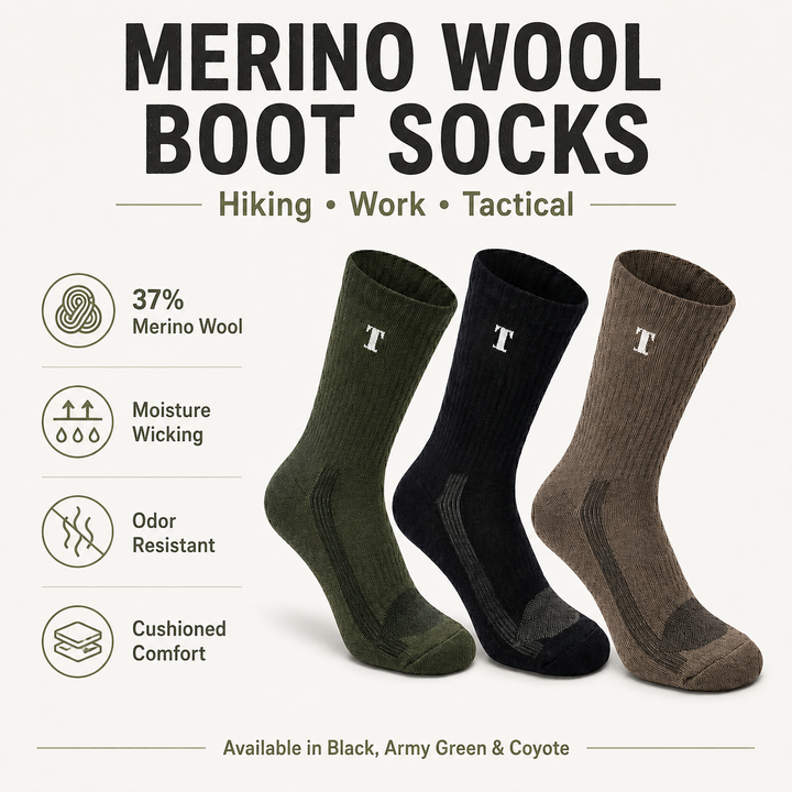 TWS Merino Wool Boot Socks – Hiking, Work & Tactical