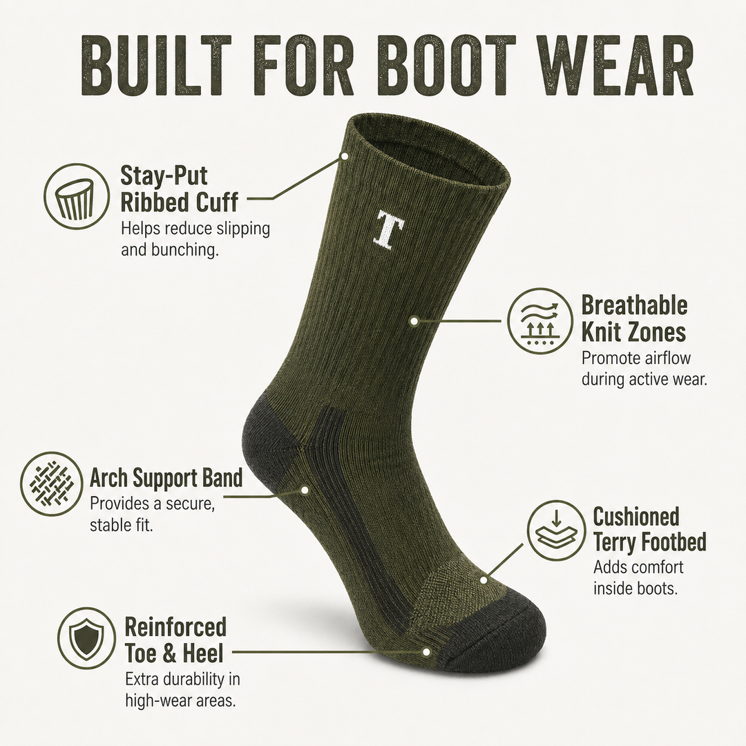 TWS Merino Wool Boot Socks – Hiking, Work & Tactical