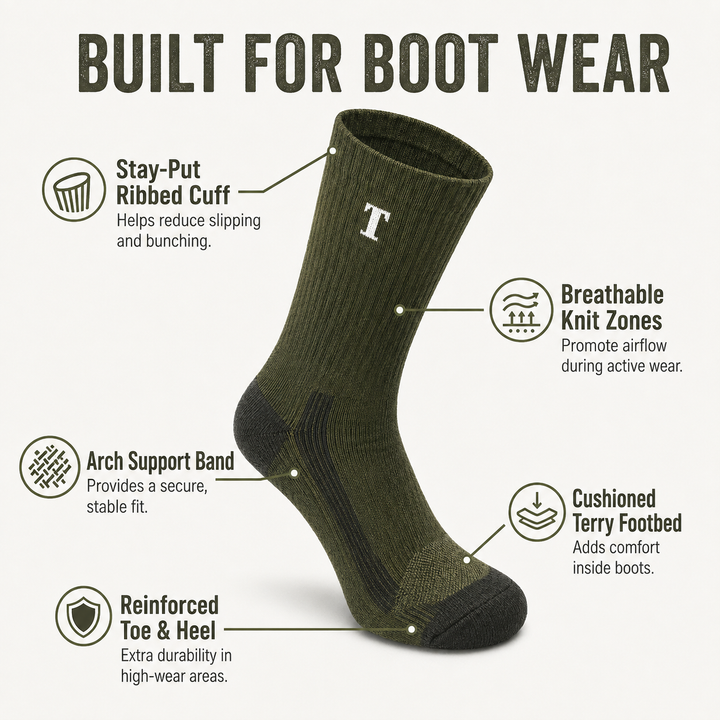 TWS Merino Wool Boot Socks – Hiking, Work & Tactical