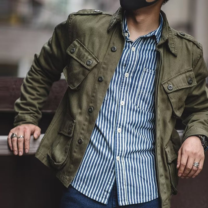 Men's Vintage Military-Inspired Utility Jacket – Lightweight Outdoor Work Jacket