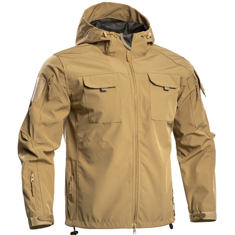 Men’s Lightweight Hooded Tactical Jacket – Multi-Pocket Outdoor Windbreaker