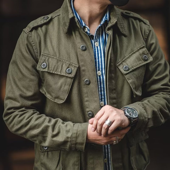 Men's Vintage Military-Inspired Utility Jacket – Lightweight Outdoor Work Jacket