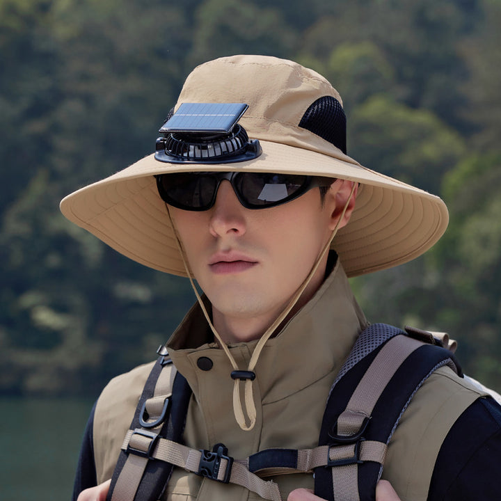 Solar-Powered Single Fan Sun Hat – Wide Brim Outdoor UV Protection Fishing Cap