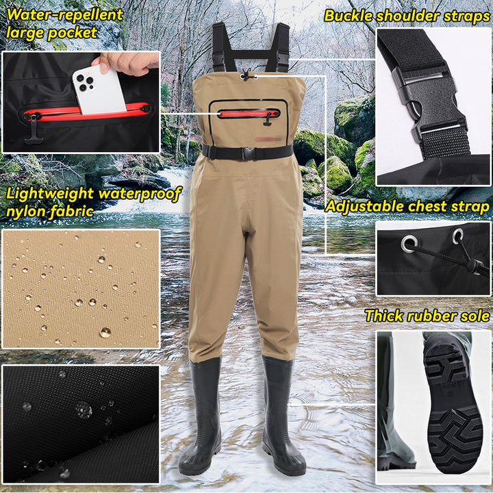TWS Fishing Waders Lightweight Nylon Fabric with Boots for Men Waterproof Wader for Fly Fishing