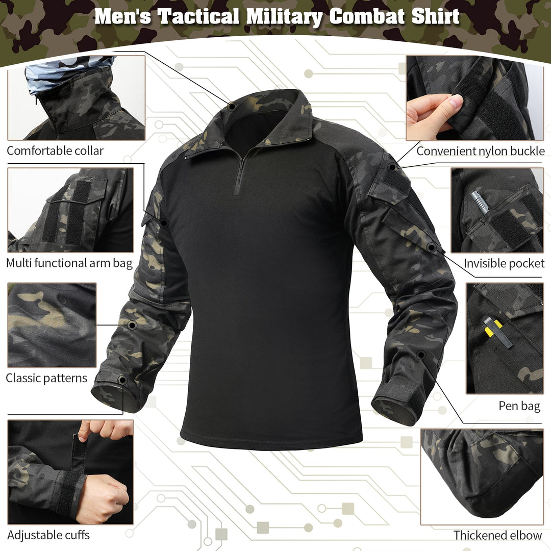 black combat gear G3 Pro Combat Clothing Suit Men's Tactical Uniform Dark Camo, M