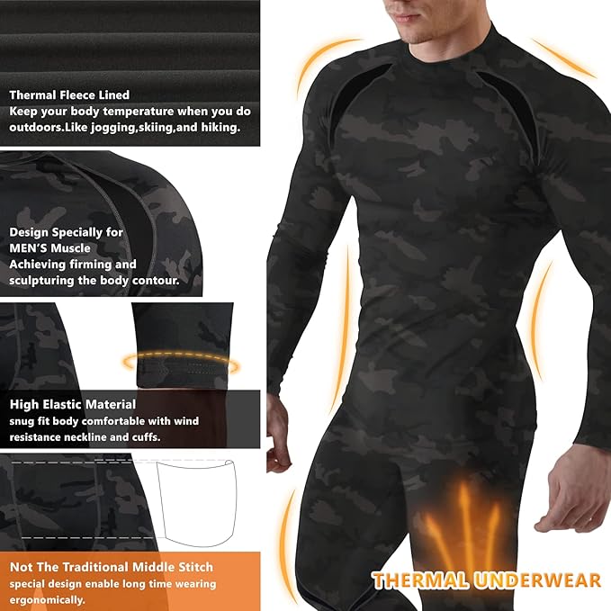 Men's Camouflage Thermal Underwear Tactical Sports Shapewear Set - TWS USA