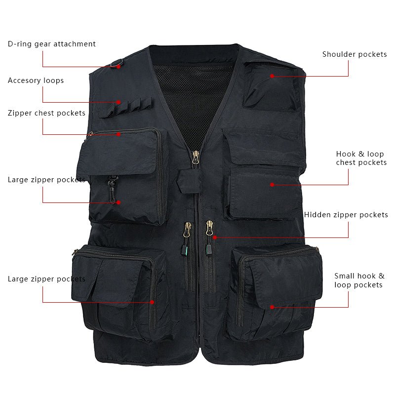 Men’s Lightweight Utility Vest – 16 - Pocket Fishing, Photography & Travel Vest with Mesh Back - TWS USA