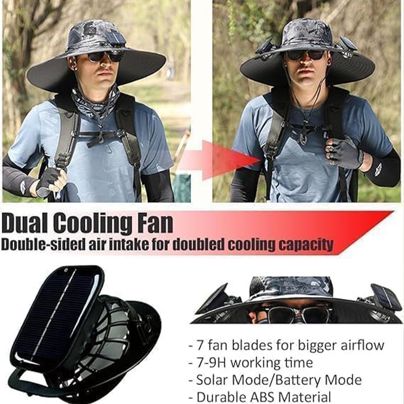 Solar - Powered Double Fan Sun Hat – Wide Brim Outdoor UV Protection Fishing Cap - TWS USA