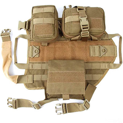 Tactical Dog Harness Adjustable Training Molle Vest with 3 Detachable Pouches